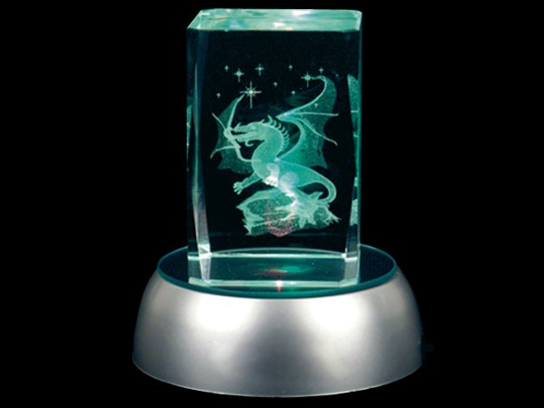3D Laser Kristallquader Glasblock Quader LED Batterie Leuchtsockel div Motive 